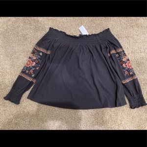 Embroidered off the shoulder top
